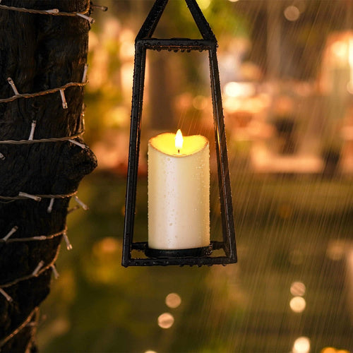 Homemory 7,6 cm x 15 cm Outdoor Wasserdicht Flammenlose LED Kerzen, Batteriebetriebene Kerzen mit Fernbedienung und Timer, Elektrische Fake Plastik Stumpenkerzen, Dunkel Elfenbein, 2er-Set