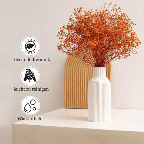 Vase für Pampasgras,20cm Keramik Vase Weiß Matt Rund Modern Design, Boho Style for deko Aesthetic, Blumenvase für Wohnzimmer, Schlafzimmer Dekoration, Einfach Nordic Stil(Weiß)