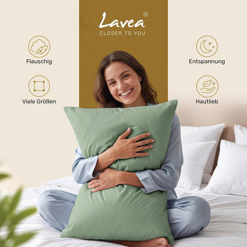 Lavea® 2er Set Kissenbezug - 40x40 - Eukalyptus