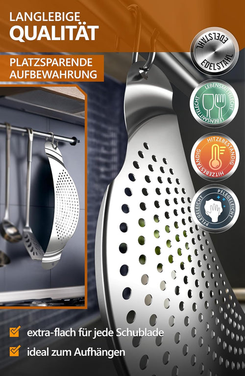 4smile Nudelsieb - Nudelsieb Edelstahl als Abgiesshilfe für Töpfe bis Ø 26 cm - Flaches Abtropfsieb platzsparend, funktionale Abgießhilfe für Pasta, Kartoffeln, Gemüse