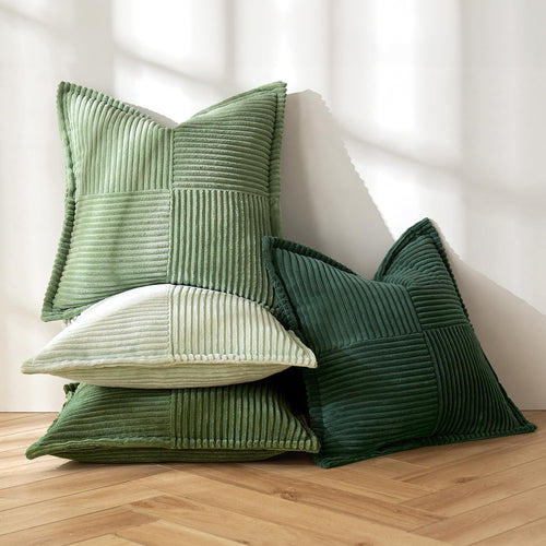 MIULEE 4er Set Kissenbezug 40×40cm Kordsamt Biese Patchwork Grüne Serie