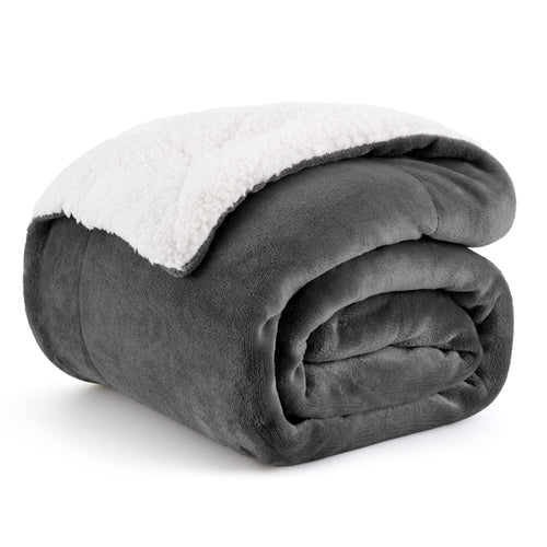 BEDSURE Sherpa Kuscheldecke Flauschig 150x200 - Sofadecke, Grau