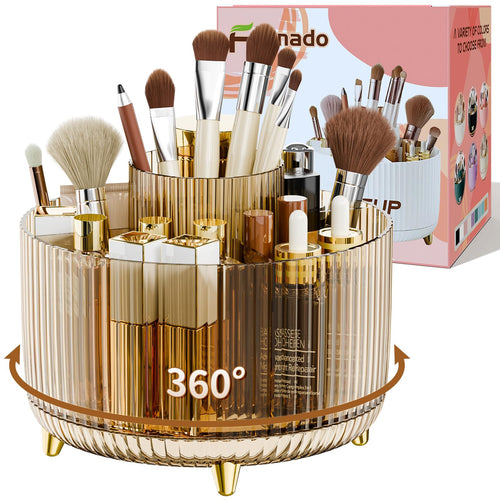 fanado 360 ° drehbarer Make-up-Organizer, Make-up-Pinselhalter, 5 Fächer für Make-up und Hautpflege-Aufbewahrung für Schminktisch, Desktop, Badezimmer (weiß)