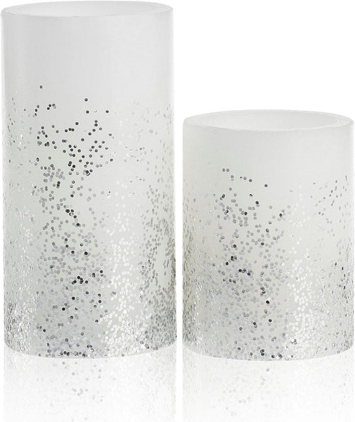 Pauleen 48008 Glowing Glitter Candle Wachskerze 2er Set Echtwachs LED Kerzen, warmweiß, flackernde Flamme Weiß Silber