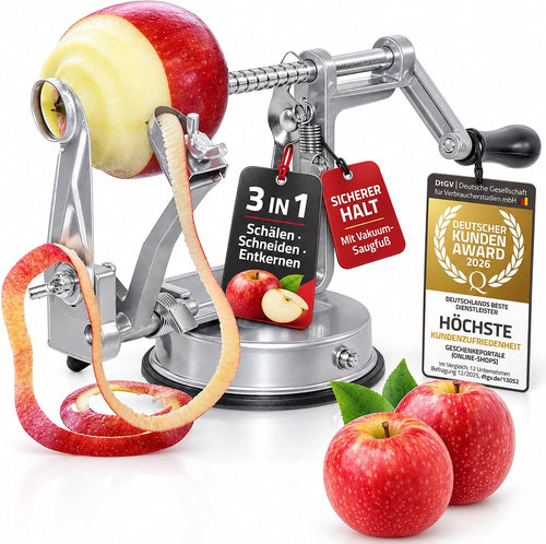 GOODS+GADGETS® Apfelschäler & Apfelschneider 3-in-1 Apfelschälmaschine