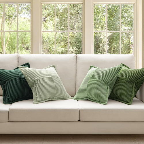 MIULEE 4er Set Kissenbezug 40×40cm Kordsamt Biese Patchwork Grüne Serie