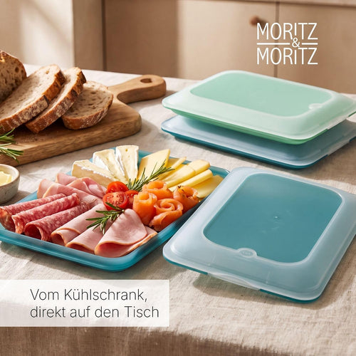 Moritz & Moritz 2er Set Aufschnittbox stapelbar Türkis – Frischhaltedosen mit Deckel zur Aufbewahrung von Wurst, Käse uvm. – lebensmittelecht, spülmaschinengeeignet