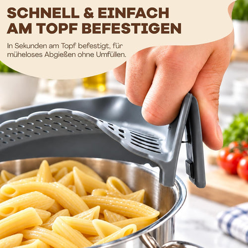 Netrox Schnappsieb aus Silikon, Nudelsieb Aufsatz für Topf & Pfanne