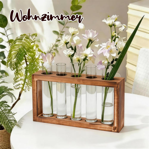 Cieex Kleine Vintage Blumenvase Mit Ständer Holz Modern Glas Reagenzgläser