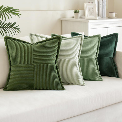 MIULEE 4er Set Kissenbezug 40×40cm Kordsamt Biese Patchwork Grüne Serie