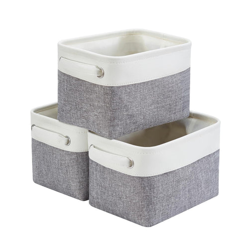 Mangata aufbewahrungsbox Stoff, aufbewahrungskorb, Korb aufbewahrung Stoff mit Griffen für Schrank, Spielzeug, kleiderschrank, Regale, Kleidung (Helles Khaki Weiß, klein)