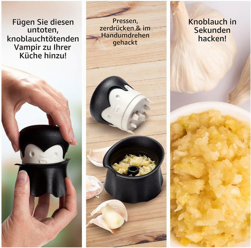 OTOTO Gracula Knoblauchschneider - Knoblauch Zerkleinerer & Schäler - Knoblauchpresse Dracula Leicht zu bedienen - Twister Ohne BPA - Leicht zu Reinigen & Spülmaschinenfest - Halloween Deko