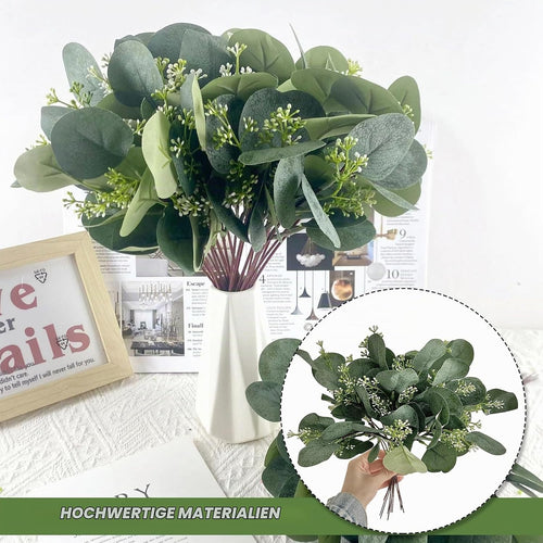 Künstliche Eukalyptus Deko 12 Stück Künstlicher Eukalyptus Pflanzen Bulk Zweige Blätter Deko Grüner für Hochzeit Dekoration