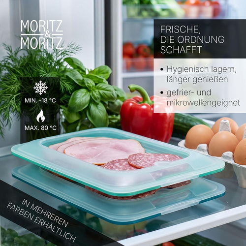 Moritz & Moritz 2er Set Aufschnittbox stapelbar Türkis – Frischhaltedosen mit Deckel zur Aufbewahrung von Wurst, Käse uvm. – lebensmittelecht, spülmaschinengeeignet