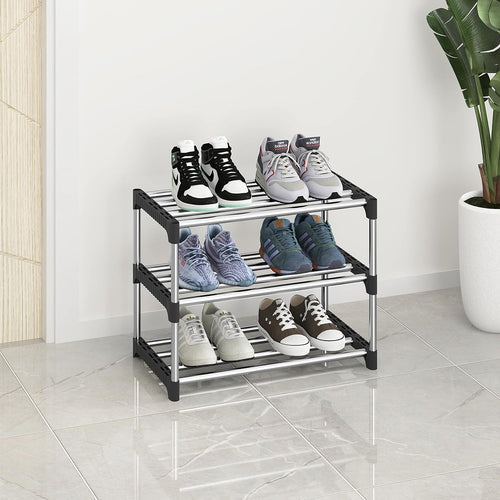 Schuhregal Klein 3 Etagen Schwarz, Schuhregal Schmal Platzsparend