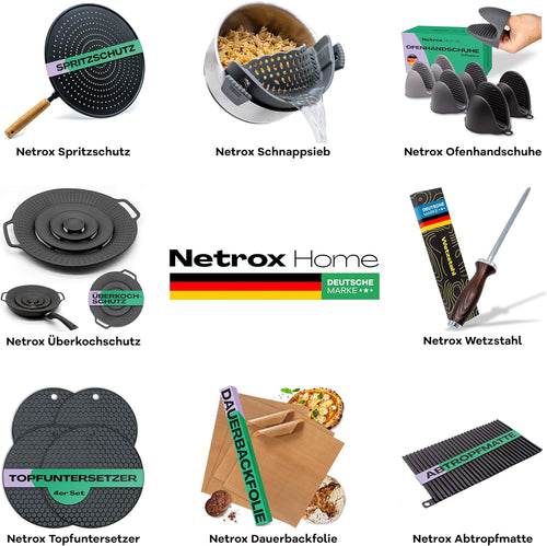 Netrox Schnappsieb aus Silikon, Nudelsieb Aufsatz für Topf & Pfanne