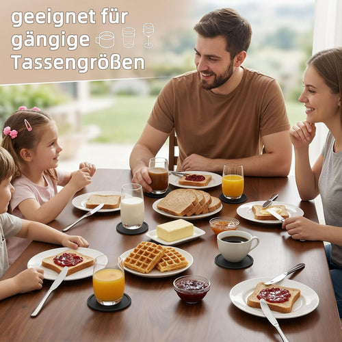 HELI MIAO Untersetzer Gläser Silikon mit Halter,rutschfest Glasuntersetzer mit Hohem Rand für Auslaufschutz,Hitzebeständig Tassenuntersetzer für Couchtisch,Esstisch&Bar,10Stück mit Halter Schwarz