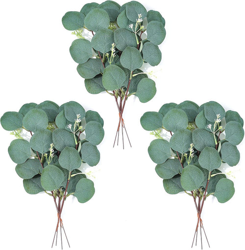 Künstliche Pflanzen, Künstliche Eukalyptus Pflanzen Zweige, künstlichen Blumen Blättern, dekorative Kunststoff Efeu für drinnen, Garten draußen, Schlafzimmer, Vase, Dekoration - 12 Bündel