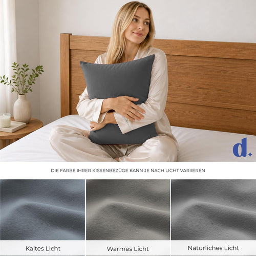 Dreamzie - Kissenbezug 40x40cm - 2er Set - 100% Baumwolle - Anthrazit