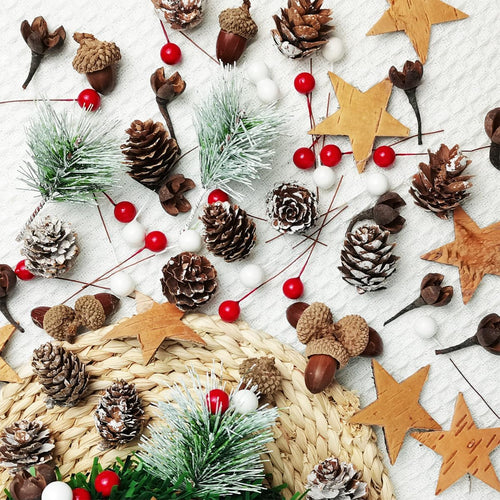 Adventskranz Deko,100 pcs Weihnachtskranz Deko,Adventskranz Selber Basteln,Deko Für adventskranz,Weihnachtsgesteck Deko,Weihnachtsdeko Basteln,Tannenzapfen Deko