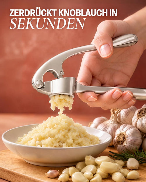 Zulay Kitchen Knoblauchpresse Edelstahl mit Silikon-Knoblauchschäler und Reinigungsbürste, Knoblauchpresse mit Komfortabler Griff, Ingwerpresse, Haushaltshelfer Knoblauch presse Garlic Crusher, Silber