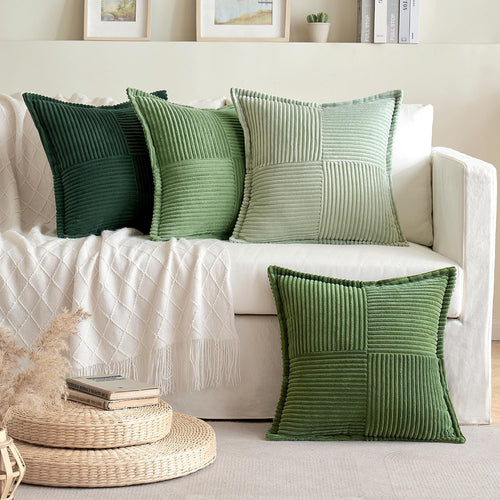 MIULEE 4er Set Kissenbezug 40×40cm Kordsamt Biese Patchwork Grüne Serie