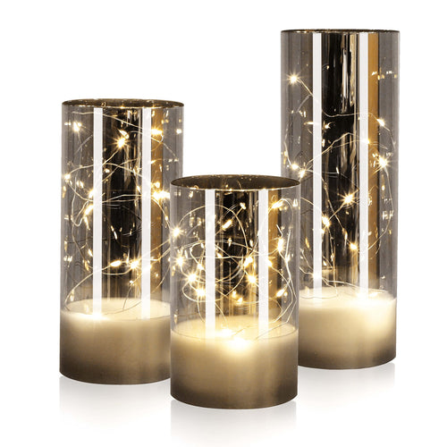 LED Universum - LED Kerze Cynthia 10cm, Echtwachskerze umwickelt mit einer LED Lichterkette, cremefarben, warmweißes Licht, 5h Timer, Batteriebetrieben: 2x AA (nicht inklusive) (Cynthia 10 cm)