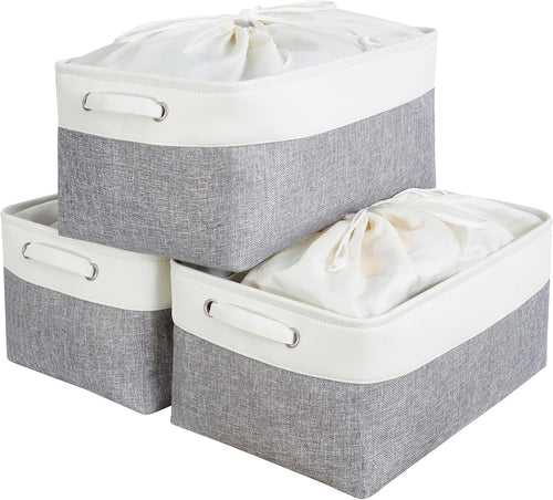 Mangata aufbewahrungsbox Stoff, aufbewahrungskorb, Korb aufbewahrung Stoff mit Griffen für Schrank, Spielzeug, kleiderschrank, Regale, Kleidung (Helles Khaki Weiß, klein)