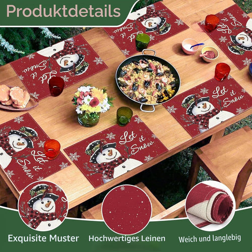 6 Stück Platzset Weihnachten Abwaschbar, Tischset Weihnachten Leinen
