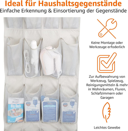 Amazon Basics 20 Taschen Schuhaufbewahrung zum Aufhängen an Türen - Bietet Platz für 10 Paar mittelgroßer Schuhe, Grau Bräunen
