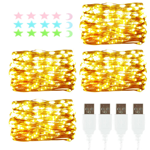 2 Stück LED Lichterkette, 20LED 2M / 6.6Ft USB lichterkette außen/innen Wasserdichte für Schlafzimmer, Hof, Hochzeit, Weihnachten, DIY etc (Warmweiß)