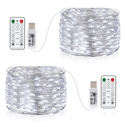 Wasserdicht Draht Lichterkette, 4 x 10M 100 LED USB Weihnachten Außenlichterkette Micro Lichterkette Außen und Innen mit Fernbedienung 8 Programm und Timer für Schlafzimmer, Party, Hochzeit