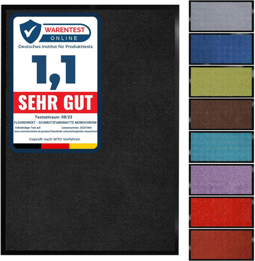 Floordirekt Schmutzfangmatte Monochrom | Fussmatte in 10 Größen & 8 Farben | Türmatte für innen & außen (40 x 60 cm, Schwarz)
