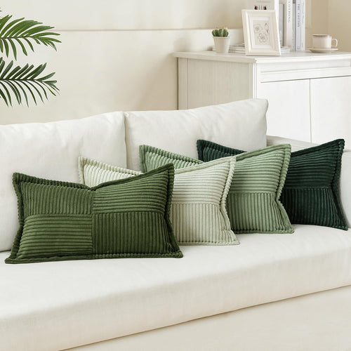 MIULEE 4er Set Kissenbezug 40×40cm Kordsamt Biese Patchwork Grüne Serie