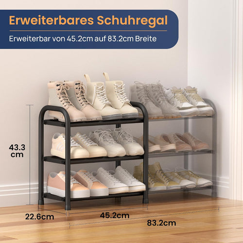 ENJOYBASICS Schuhregal Platzsparend, 3 Ebenen Metall Schuhablage Schwarz