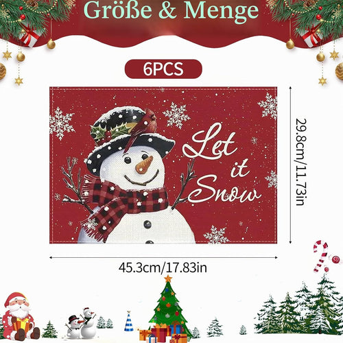 6 Stück Platzset Weihnachten Abwaschbar, Tischset Weihnachten Leinen