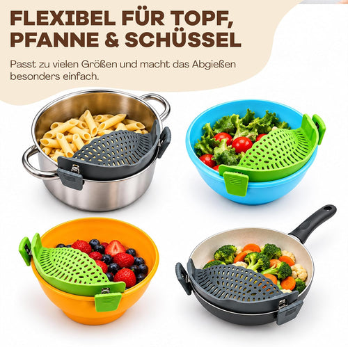 Netrox Schnappsieb aus Silikon, Nudelsieb Aufsatz für Topf & Pfanne