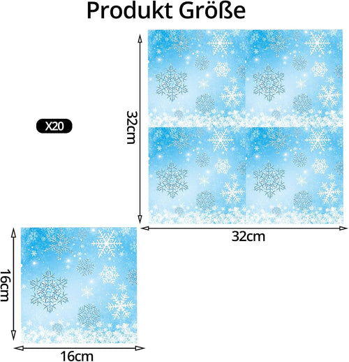 DazzJoy 20 Stück Servietten Weihnachten, 33x33 cm Weihnachten Servietten Schneeflocken, Weihnachtsservietten Tischdeko, Schneeflocken Papierservietten Tischdeko für Frozen, Silvester, Prinzessin Deko