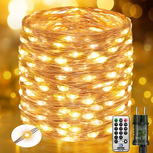 btfarm 10M 100 LED Lichterkette Innen mit Stecker, Warmweiß Kupferdraht