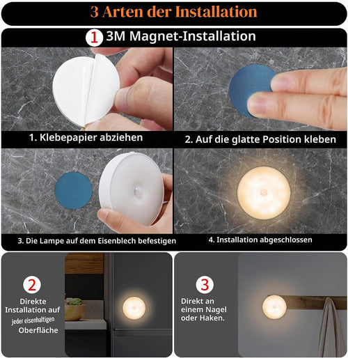 daphomeu 2 Stück Nachtlicht mit Bewegungsmelder,USB Wiederaufladbare LED-Licht,Schrankbeleuchtung,Bewegungsmelder innen für Treppenbeleuchtung,Schlafzimmer, Küche, Kinderzimmer.(Warmweiß)