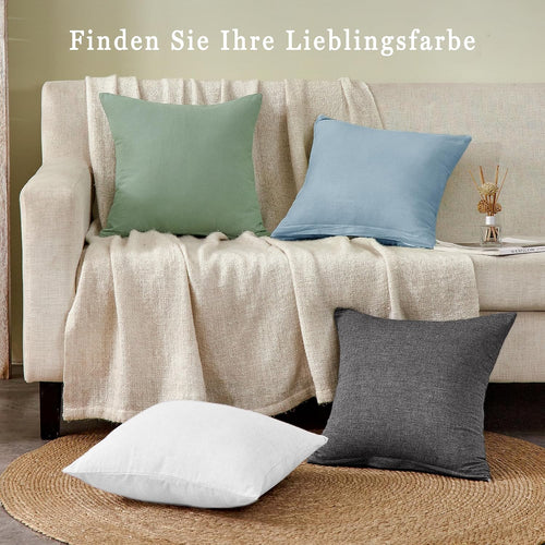 ATsense 2er Set Kissenbezug 40x40 cm - Gewaschene Baumwolle, Dunkelgrau Kopfkissenbezug mit Reißverschluss, Oeko-TEX Zertifiziert Weich, Nicht Lleicht Verformbar