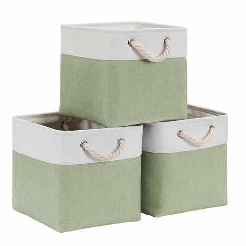Mangata Stoff Aufbewahrungsbox 33x33x33 cm Faltbar Helles Khaki Weiß 1er Pack