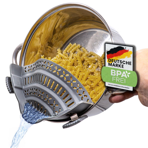 Netrox Schnappsieb aus Silikon, Nudelsieb Aufsatz für Topf & Pfanne
