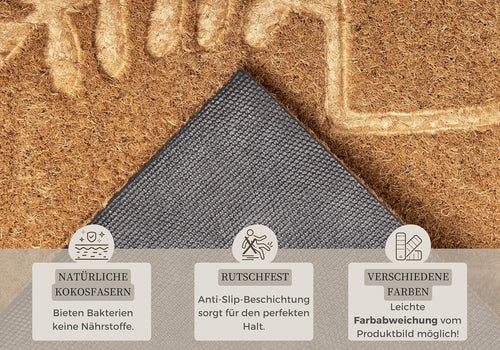 Hanse Home Kokos Fußmatte für Innen 45x75cm – Fussmatte Kokosmatte Schmutzfangmatte Blumen Flower Design, rutschfest für Eingangsbereich & überdachten Außenbereich – Natur