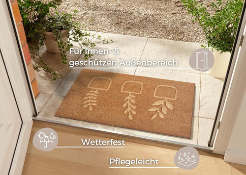 Hanse Home Kokos Fußmatte für Innen 45x75cm – Fussmatte Kokosmatte Schmutzfangmatte Blumen Flower Design, rutschfest für Eingangsbereich & überdachten Außenbereich – Natur