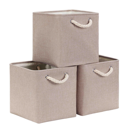 Mangata Stoff Aufbewahrungsbox 33x33x33 cm Faltbar Helles Khaki Weiß 1er Pack