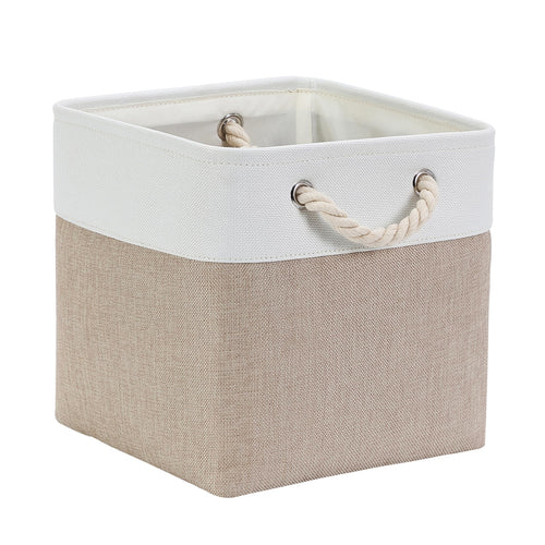 Mangata Stoff Aufbewahrungsbox 33x33x33 cm Faltbar Helles Khaki Weiß 1er Pack