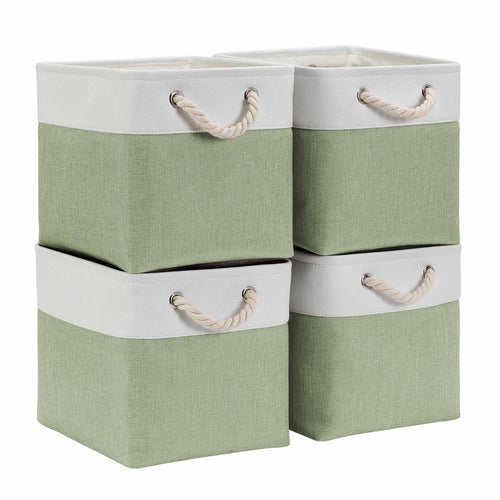 Mangata Stoff Aufbewahrungsbox 33x33x33 cm Faltbar Helles Khaki Weiß 1er Pack