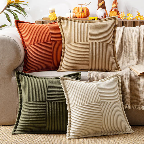 MIULEE 4er Set Kissenbezug 40×40cm Kordsamt Biese Patchwork Grüne Serie