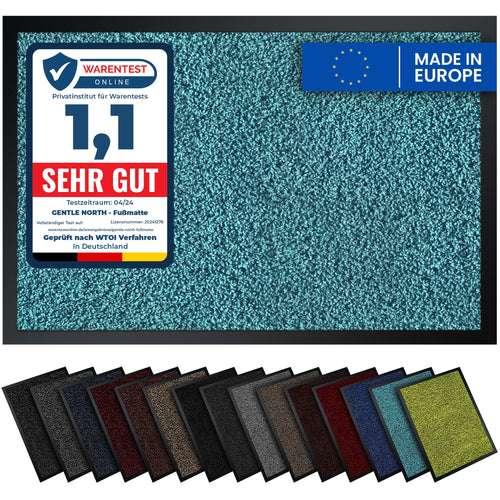 Gentle North Hochwertige Fußmatte grau schwarz 40x60cm groß für Innen & Außen - Schmutzfangmatte rutschfest, waschbar & wetterfest - für Eingangsbereich & Aussenbereich - Läufer Flur dünn